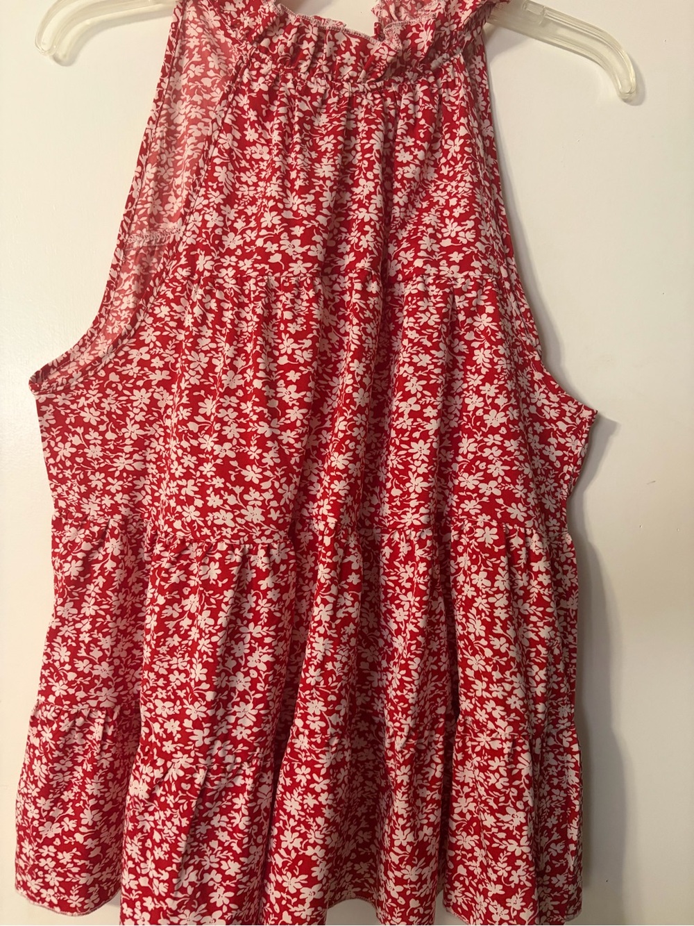 SHEIN Red and White Floral Tiered Skater Skirt